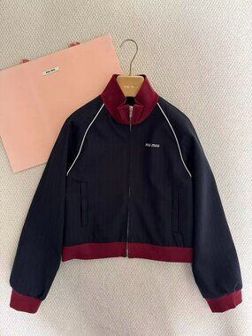Miu Miu Navy and Burgundy Color-Blocked Retro American Sporty Jacket, Size M